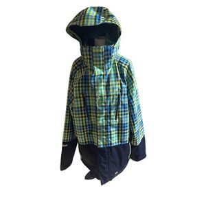 Eria Snowboarding Winter Jacket LG Hooded Coat blue green yellow plaid